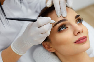 Woman receiving eyebrow microblading